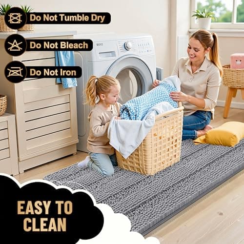 OLANLY Thick Bathroom Rugs 30x20, Extra Soft Absorbent Chenille Striped Bath Rugs, Rubber Backing, Machine Wash Dry, Bath Mats for Bathroom Floor, Tub and Shower, Home Decor Accessories, Grey view 5