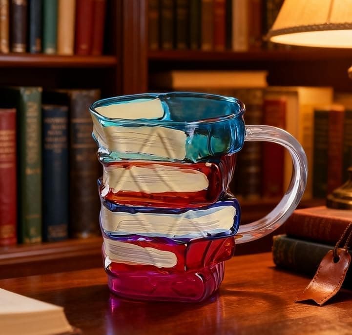 AKLOZYX Artistic Book Stack Glass Coffee Mug,11oz Handmade Tea Cups Cool Funny, Decorative Design for Book Lovers Gifts for Women and Man (Medium) view 5