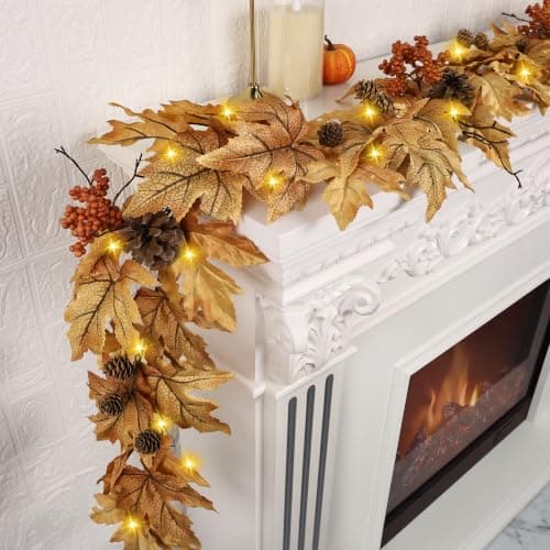 6ft Lighted Fall Garland with 30 Lights & Automatic Timer & Maple Leaves — image 1