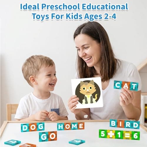 SKTMYY Magnetic Tiles Letters & Numbers, 69PCS Alphabet ABC Learning Toys view 6