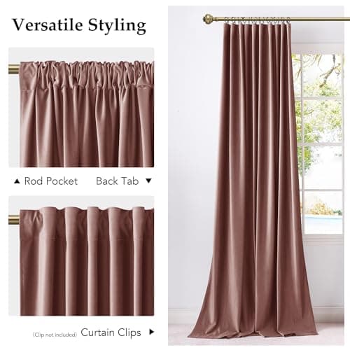 NICETOWN Dusty Rose Pink Blackout Velvet Curtains for Girls Room 84 inch Long - Privacy Protection Light Blocking Drapes for Living Room, Gifts for Mom, W52” x L84, 2 Panels view 4