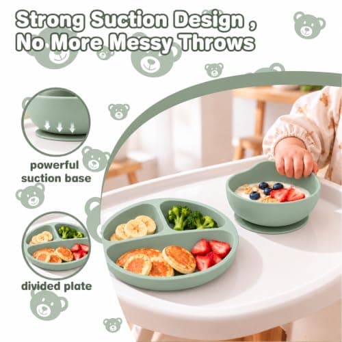 Silicone Baby Feeding Utensils Set for 6+ Months, 8 Pcs, Green view 3