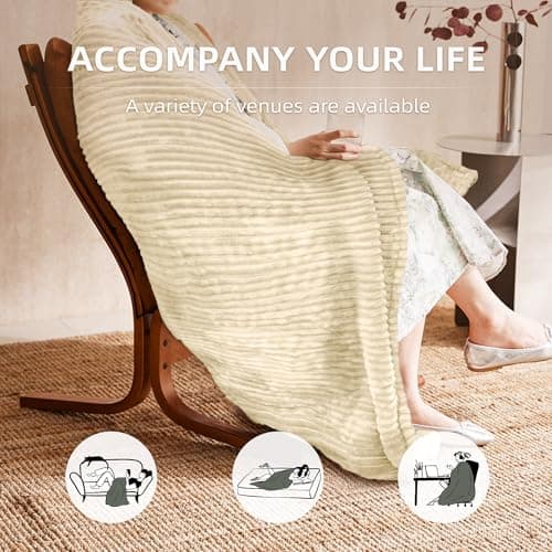 JET'S HOME Heated Blanket 50"x60" - ETL Certified Flannel Electric Blanket Throw Machine Washable Heating Throw with 9 Heating Levels 10 Hours Adjustable Auto-Off (Sandy Beige) view 5