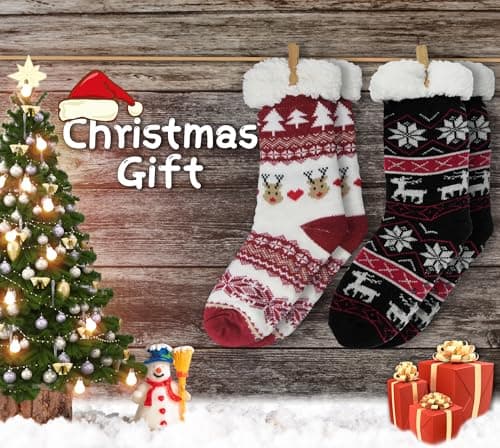 BenSorts Women Winter Thick Slipper Socks with Grippers Non Slip Warm Fuzzy Socks Christmas Gifts view 6