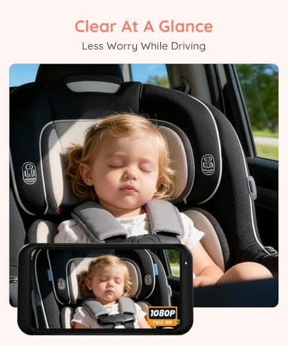 Babyvue BV5 Baby Car Camera 1080P, Dual USB Powered for Large Vehicles, IR Night Vision, 5.2” Display with Rear-Facing Car Seat Camera, Easy Installation for Infant & Toddler view 2