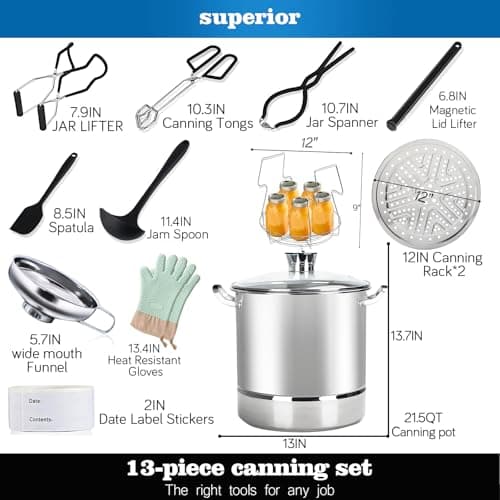LINMAGCO Canning Supplies Starter Kit - Canning Pot, Water Bath Canner with Lid & Steam Canner with Rack view 2