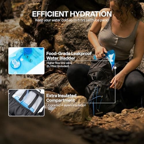 Everfun Hydration Backpack 18L with Water Bladder 2L/3L Hiking Water Backpack Women Men Hydration Pack Insulated Lightweight Day Hydropack with Storage for Hiking, Biking, Running, Festival view 3