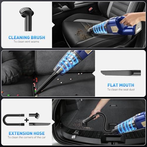 DBHAL Handheld Vacuum Cordless, 15000PA Powerful Suction Car Vacuum Cleaner Lightweight with Multi Accessories, Hand held Vacuum Cleaner Dust Busters Cordless Rechargeable for Car Home view 3