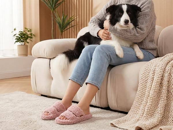 BOVTY Women's Fuzzy Open-toe Bowknot & Double-Strap Slippers, Memory Foam Non-Slip Indoor House Slides view 2