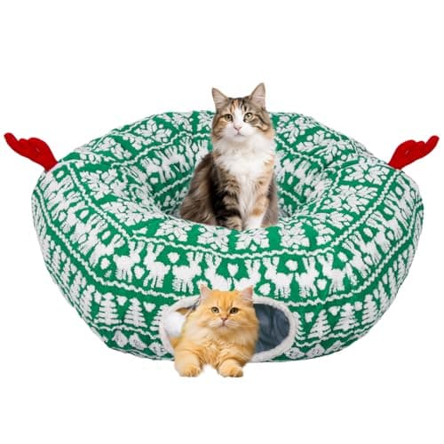 Petrendy Cat Tunnel Bed, Cute Cat Tunnels for Indoor Cats with Washable Mat, Hanging Ball, Collapsible Play Tunnel, Pet Donut Tube Bed Cave, Xmas Party Decor for Kitten, Rabbit, Puppy Gifts — image 1