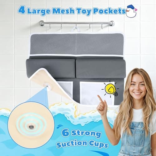 UNEEDE Baby Bath Kneeler and Elbow Rest Pad Set, 1.5” Thick Memory Foam Bath Kneeling Pad with Elbow Support, Bathtub Mat with Toy Organizer for Bathing Infant or Toddler, Grey view 5