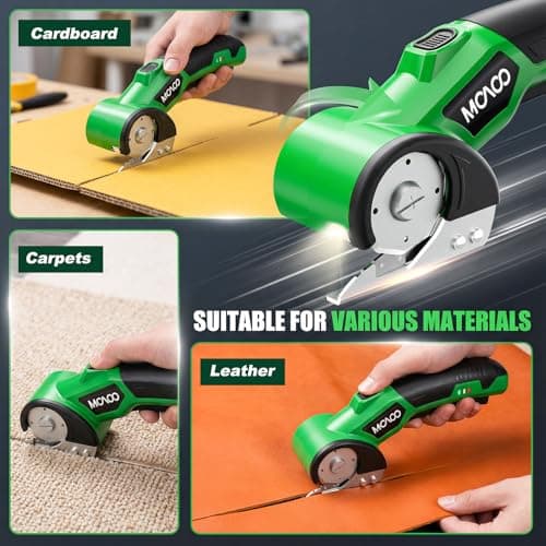 Cardboard Cutter, Rechargeable Cordless Electric Scissors, Upgrade 4V Electric Box Cutter with 2 Blades, Safety Lock & LED Light, Powerful Cutting for Cardboard Box, Plastic, Leather, Fabric view 5