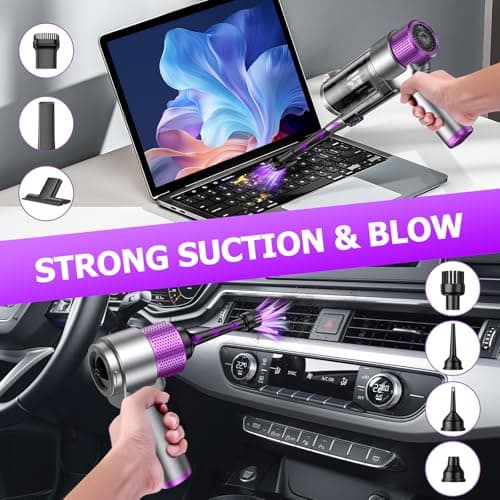 EYYA Handheld Car Vacuum Cleaner Cordless, 16000PA Powerful Hand Held Vacuum Cordless Rechargeable, 4-in-1 Portable Mini Vacuum & Air Duster with Multi-Nozzles and LED Light for Car Home Office view 3