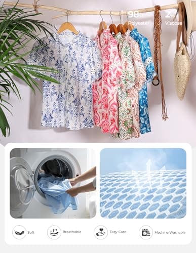 GRACE KARIN Women Boho Floral Tops, Summer Short Eyelet Sleeve Dressy Casual Shirts, Spring Button Down Blouse 2026 Trendy view 5