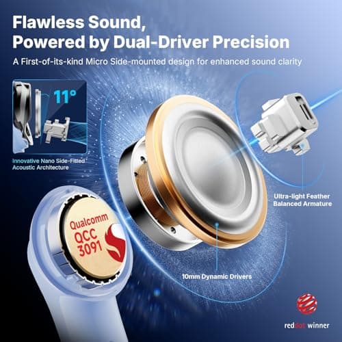 EarFun Air Pro 4+ Adaptive Noise Cancelling Wireless Earbuds, Qualcomm aptX Lossless, Dual Drivers, Translation Earbuds, Snapdragon Sound, 6 Mics AI Clear Call, Hi-Res Sound, Bluetooth 6.0, 54H, Blue view 2