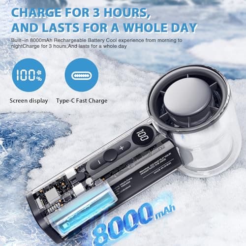 DONGULI 8000mAh Portable Handheld Turbo Fan, Speed(1-100) Adjustable Mini Fans Rechargeable Personal Fan with Ice Compress for Travel Vacation Camping view 5