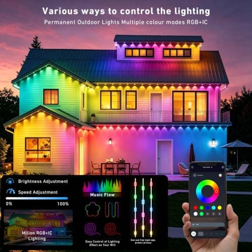 AMURTH 600FT Permanent Outdoor Lights RGB+IC Lights, IP67 Waterproof Smart Eave Lighting, with App/Remote Control Eaves Light, DIY LED Scenes Modes for House Roof Decor Party view 2