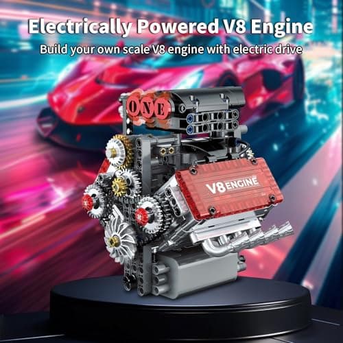 OCES V8 Engine Building Set — Mini V8 Engine Kits That Runs 478 PCS Working V8 Model Kit with Motor & Battery Box, Visible Pistons & Moving Crankshaft, STEM Engineering Project for Kids Teens Adults view 2