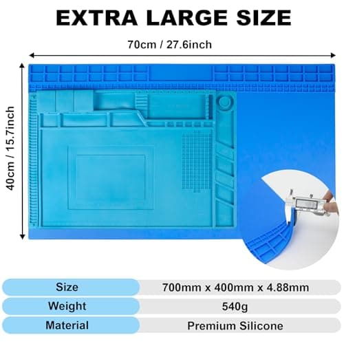 Extra Large Silicone Soldering Mat, 27.6''x15.7'' Oversized 932°F Heat Resistant Workbench Mat, Large Repair Mat for Electronics Phone Laptop Repair, BGA Soldering Gun Iron (Blue） view 2