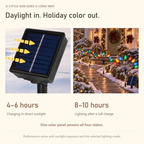 C7 Solar Christmas Decorations Outdoor, Vintage Solar Pathway Stake Lights | Set of 8 Upgraded Base on Solar Firefly Swaying Lights, 8 Lights Modes Waterproof Landscape Xmas Decor for Garden, Yard, Lawn view 3