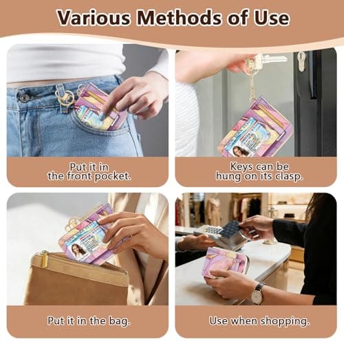 GIANCOMICS Slim Wallet Credit Card Holder Women, Pink Marble Rfid Blocking Small Card Case, Keychain Thin Pocket Curved Zipper Wallet, Travel Card Holder PU Leather ID Window, Ladies Female Gifts view 3