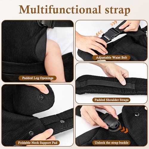 Huggynest Baby Carrier, Adjustable Lightweight Carrier Newborn to Toddler 7-44 lbs, Infant Carrier with Lumbar Support Front & Back Carry - Black view 4