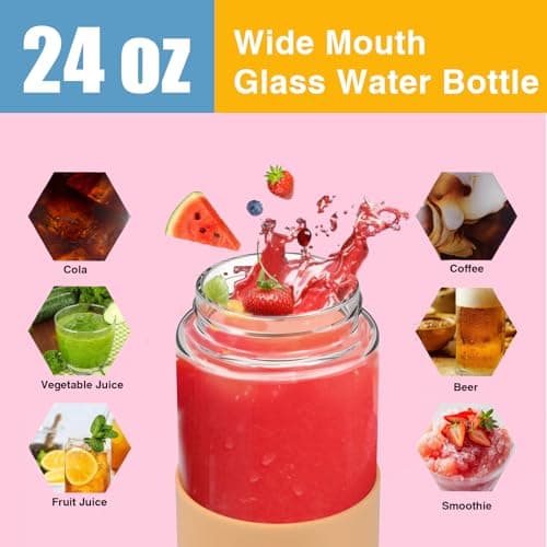 Tronco 24 oz Glass Water Bottles with Lids, Reusable Borosilicate Glass Bottles with Bamboo Lid & Non-Slip Silicone Sleeve for Coffee, Iced Tea, Water, Leak-Proof, BPA-Free – Ideal for Office & Home view 5