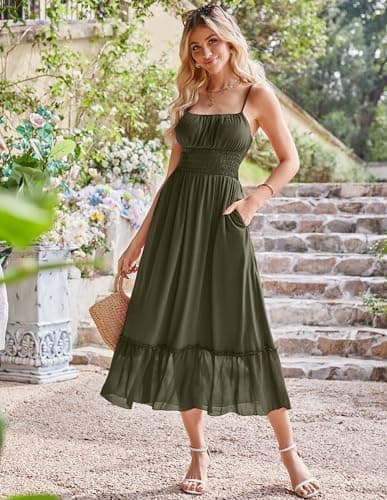 GRACE KARIN Women's Summer Maxi Dress 2026,Smocked Ruched Bust Sundress with Adjustable Straps & Pockets-Beach Vacation Dress view 2