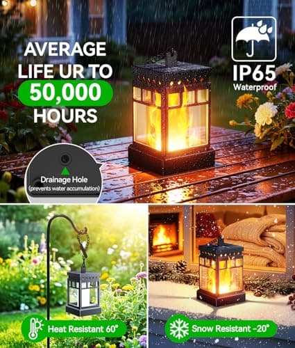 KOOPER Hanging Solar Lanterns Outdoor Waterproof, 4PCS Flickering Flame Hanging Solar Lights for Outside, Outdoor Solar Lanterns up to 12 Hours, Lanterns Decorative for Patio Porch Yard Garden Decor view 5