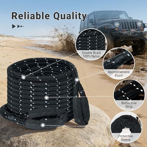Kinetic Recovery Tow Rope 5/8" x 20ft, 38000lbs Snatch Strap,Heavy Duty Stretch Nylon Towing Ropes with 2pcs Soft Shackles for Offroad Vehicle,Jeep, SUV, ATV, UTV view 3