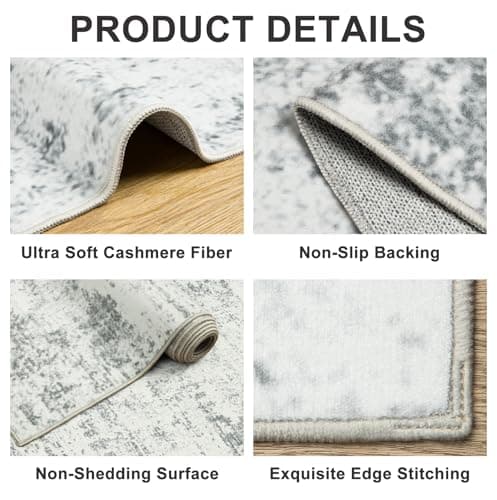 Area Rugs Living Room Rug - 5x7 Washable Modern Abstract Soft Neutral Non-Slip Carpet Large Indoor Floor Stain Resistant Thin Carpets for Bedroom Dining Room Farmhouse Nursery Home Office Grey view 6