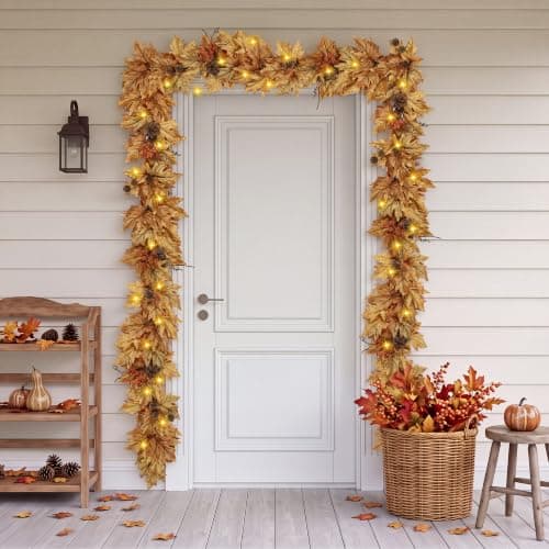 6ft Lighted Fall Garland with 30 Lights & Automatic Timer & Maple Leaves view 6