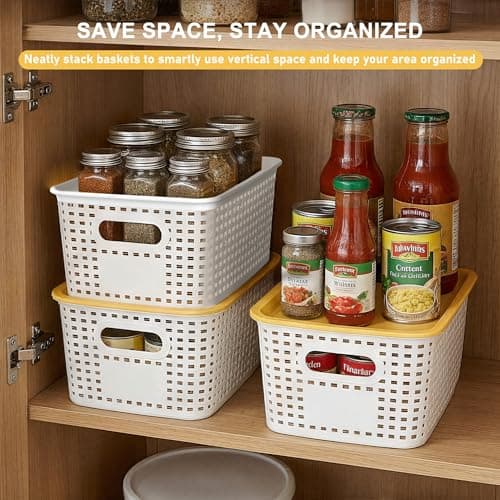 AREYZIN 6 Pack Plastic Storage Bins with Lid,Stackable Storage Bins and Storage Baskets for Shelves,Small Baskets for Organizing, Small Storage Bins,10.2x7.2x4.1 Inch, White view 5