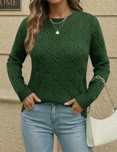 LaGracia Women’s Cable Knit Long Sleeve Sweaters Pullover Crew Neck Fall Winter Sweater Tops view 3