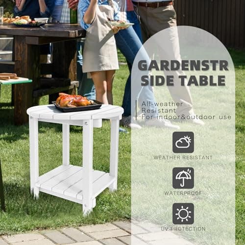 GARDENSTAR Adirondack Round Outdoor Side Table 2-Tier Storage Patio Side Table, HDPE End Tables for Backyard Pool Porch Garden Lawn (White) view 4