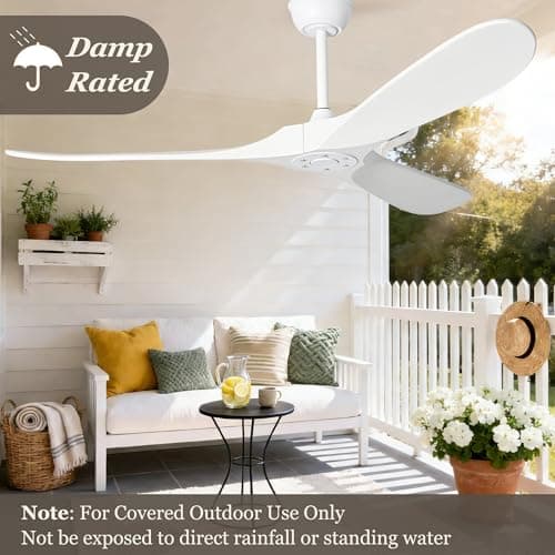 Zronon 72 Inch White Ceiling Fan No Light, Wood Outdoor Ceiling Fans without Lights for Patios Gazebo Porch Living Room, Modern Exterior Extra Large High CFM Ceiling Fan No Light with Downrod view 3