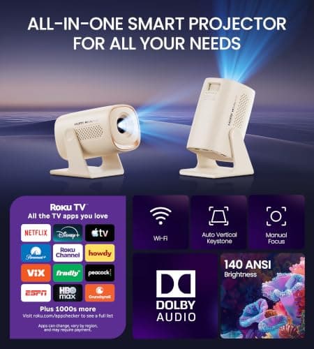 BIGASUO Roku TV Smart Projector with WiFi and Bluetooth view 2