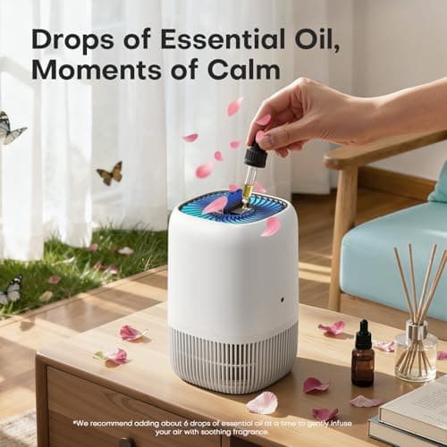 Air Purifiers for Home with High Efficiency Filter Up to 1076 Ft² for Pet Hair, Odors, Pollen, Smoke, Compact Air Cleaner with 3 Speeds, Timer, Aroma Quiet 360°Intake Filter, White view 6
