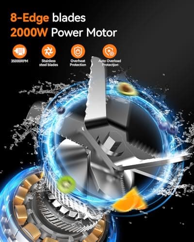 Blender 1200W, Professional Countertop Blender with 8-Blade Stainless Steel Blade for Quickly Crushing Ice, Fruit, Red view 3