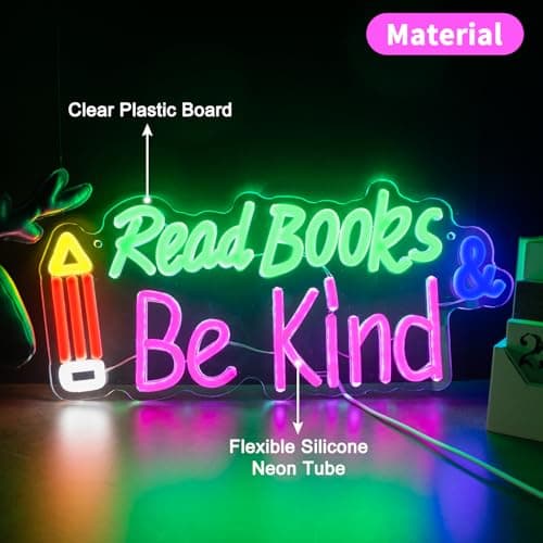 Read Books and Be Kind Neon Sign, Adjustable Pencil Neon Light Student LED Neon Light, Colorful Neon Light Up Sign for Classroom Bookstore Library Study Room 15.35 x 7.09 inch view 3