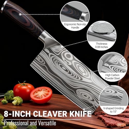 Nanbone Meat Cleaver Knife Ultra Sharp Kitchen Knife 8 Inch, High Carbon Stainless Steel Butcher Knife with Wooden Handle, Chinese Cleaver for Meat Cutting Vegetable Slicing Perfect Birthday Gifts view 4