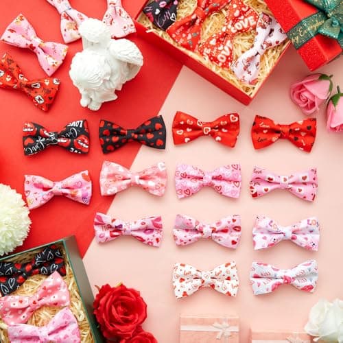 Hillban 50 Pcs Mother's Day Dog Collar Heart Bow Ties Dogs Collar Accessories Bow Ties Attachment with Elastic Bands Detachable Charms for Mom Gift Pets Costume Photo Props Accessories Pet Shops view 5