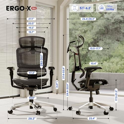 FLEXISPOT Ergoe-NEX PRO Ergonomic Office Chair Black – AeroWeave 5.0 Mesh Seat, 5D Lumbar, 7D Armrests, 4D Headrest, 551LBS Capacity – Office, Gaming, Home view 2
