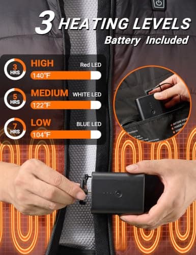 Vestego Heated Vest Women with Battery Pack Included, Winter Outdoor | 6 heating zones, 3 temp levels, UL2056 certified battery pack, lightweight washable, for commute outdoor camping dog walks view 4