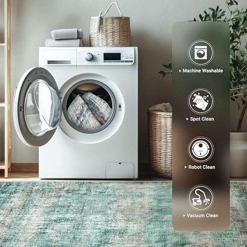 LEPEII 8x10 Area Rugs, Machine Washable Low Pile Rugs for Living Room, Modern Abstract Area Rugs for Bedroom, Large Area Rug with Non-Slip Backing for Dining Room-Green view 5