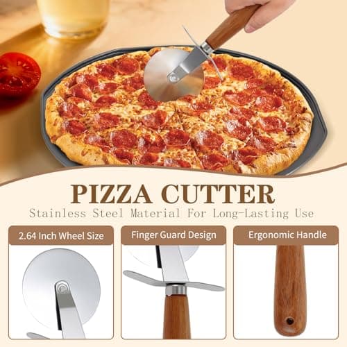 Bestdin 5Pcs Pizza Pan Set - 12 inch Pizza Pan with Holes, Non-stick, Pizza Oven Accessories with 2 Carbon Steel Round Pans, Pizza Cutter and 2 Gloves, Dishwasher Safe view 6