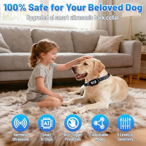 Smart Dog Bark Collar for Small Medium Large Dogs, Rechargeable Ultra-Light Anti Barking Collar with 5 Adjustable Sensitivity,Bark Stop Device,Beep Vibration Modes,IP67 Waterproof view 2