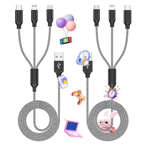 Firsting Multi Charging Cable,(2Pack 4FT) 3 in 1 Charging Cable for Multiple Devices, Nylon Braided Universal Charger Phone Charger Cord with Type-C,Micro USB,IP Port for iPhone16/15 Series/Phone&Pad