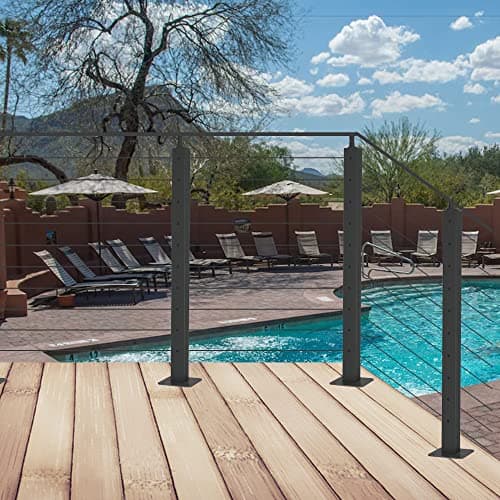 LANGLIER 1 PC Cable Railing Post 36"x2"x2"（Square Column 33"） Stainless Steel Black Finish, for Stairs and Deck handrails，can be Installed on Wood or Concrete Floor. (Corner Post, Black) view 5