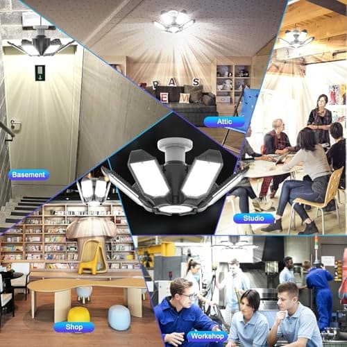 Eqquorva 6 Pack 220W Garage Light Ceiling Led Deformable LED Shop Lights for Workshop E26 E27 Screw in Garage view 6